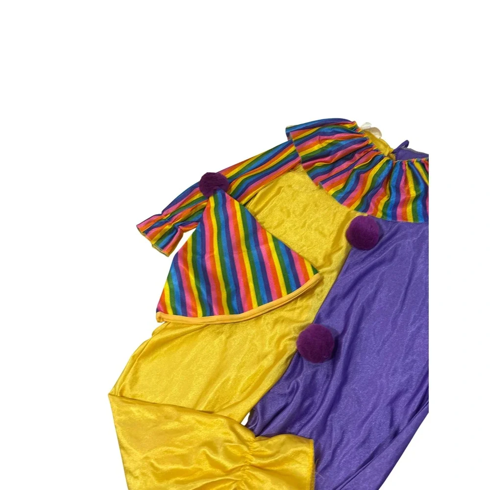 Paper Magic Group Kids Clown Costume Small Yellow Purple Rainbow Stripe with Hat